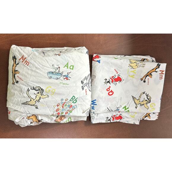 Pottery Barn Kids Dr. Seuss ABC Alphabet TWIN Sheet Set & Fitted Sheet Set 2012 - Picture 1 of 6
